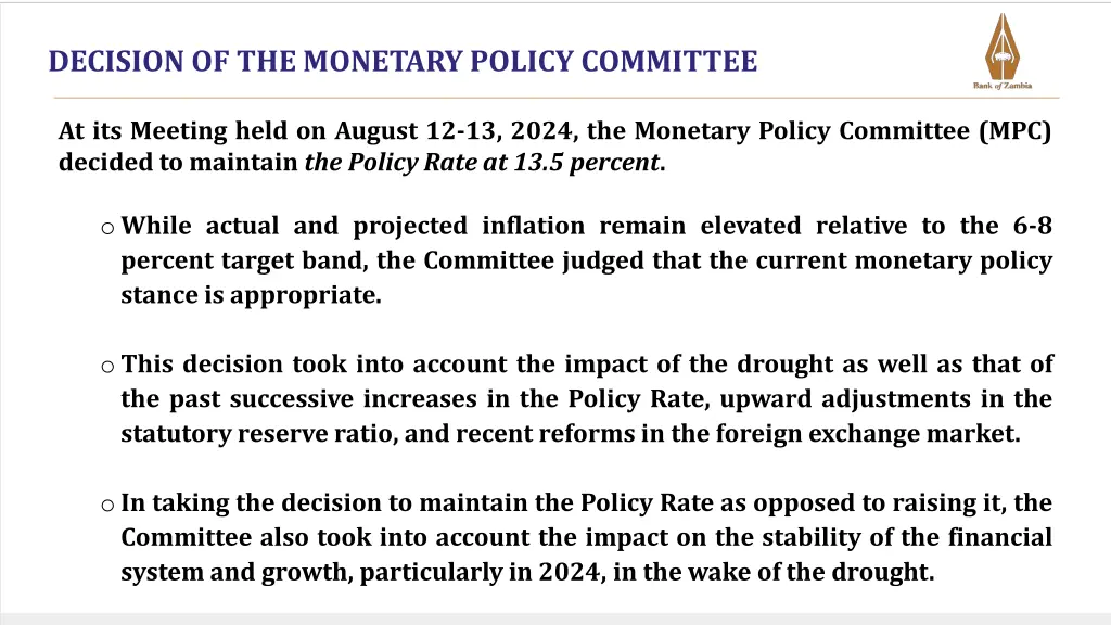 decision of the monetary policy committee