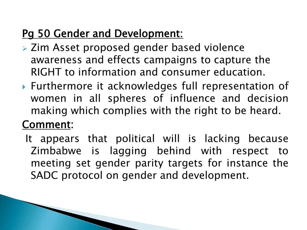 pg 50 gender and development zim asset proposed