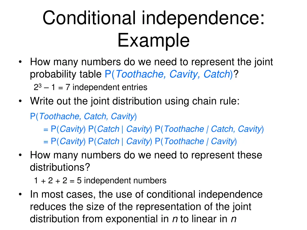 conditional independence example how many numbers