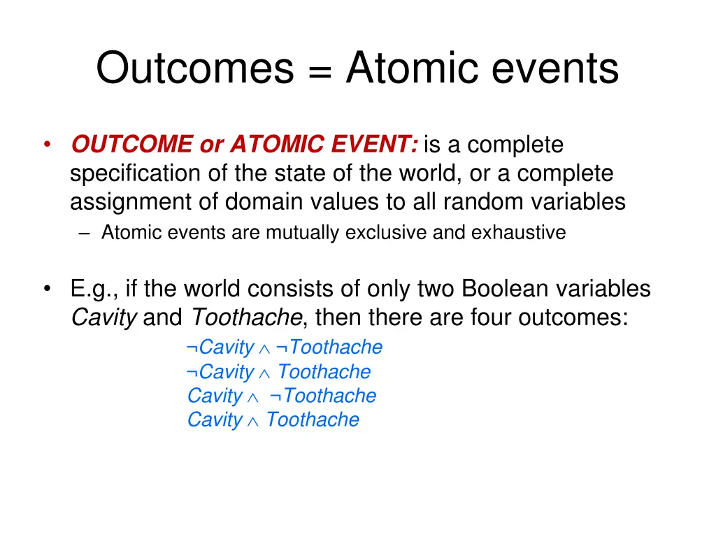 outcomes atomic events