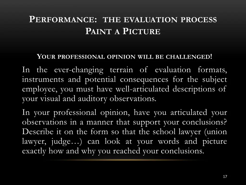 p erformance the evaluation process p aint