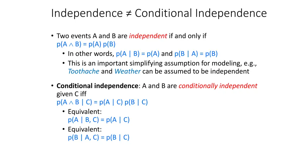 independence conditional independence