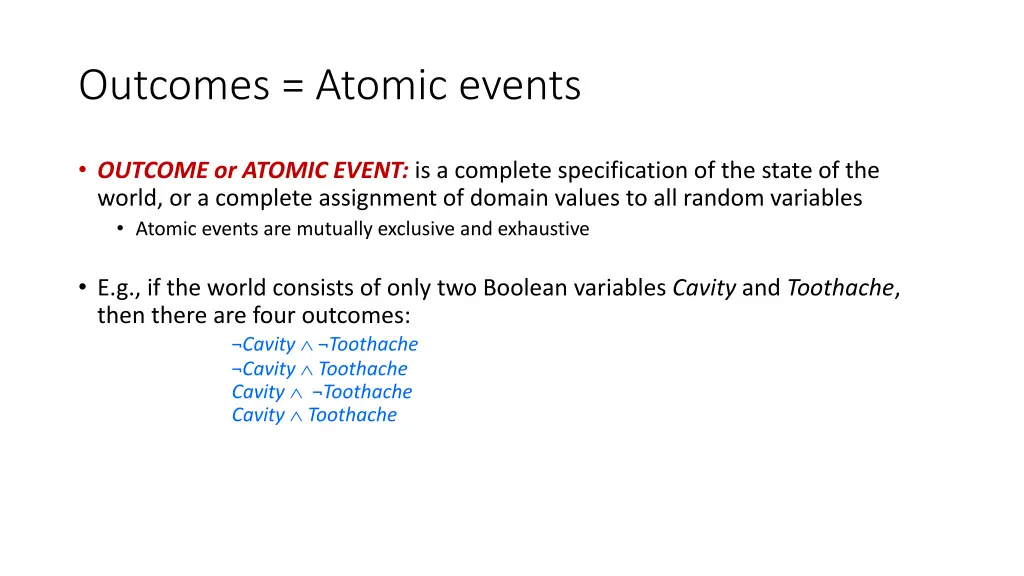 outcomes atomic events