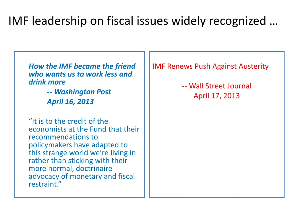 imf leadership on fiscal issues widely recognized 1