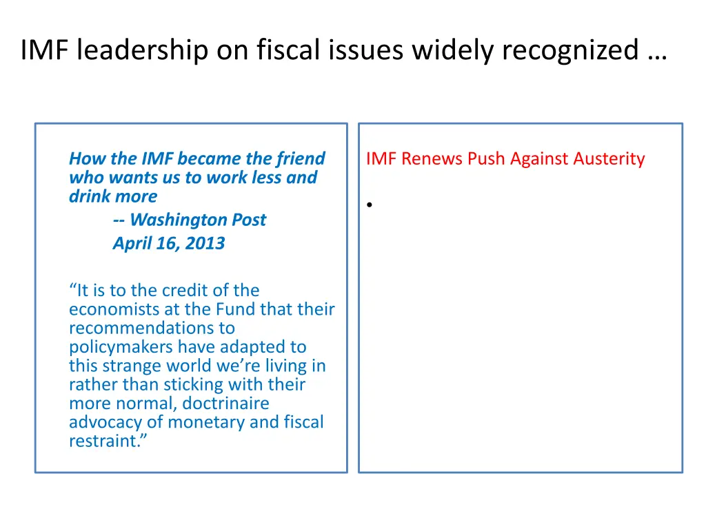 imf leadership on fiscal issues widely recognized