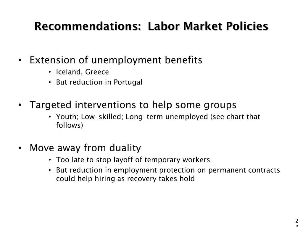 recommendations labor market policies