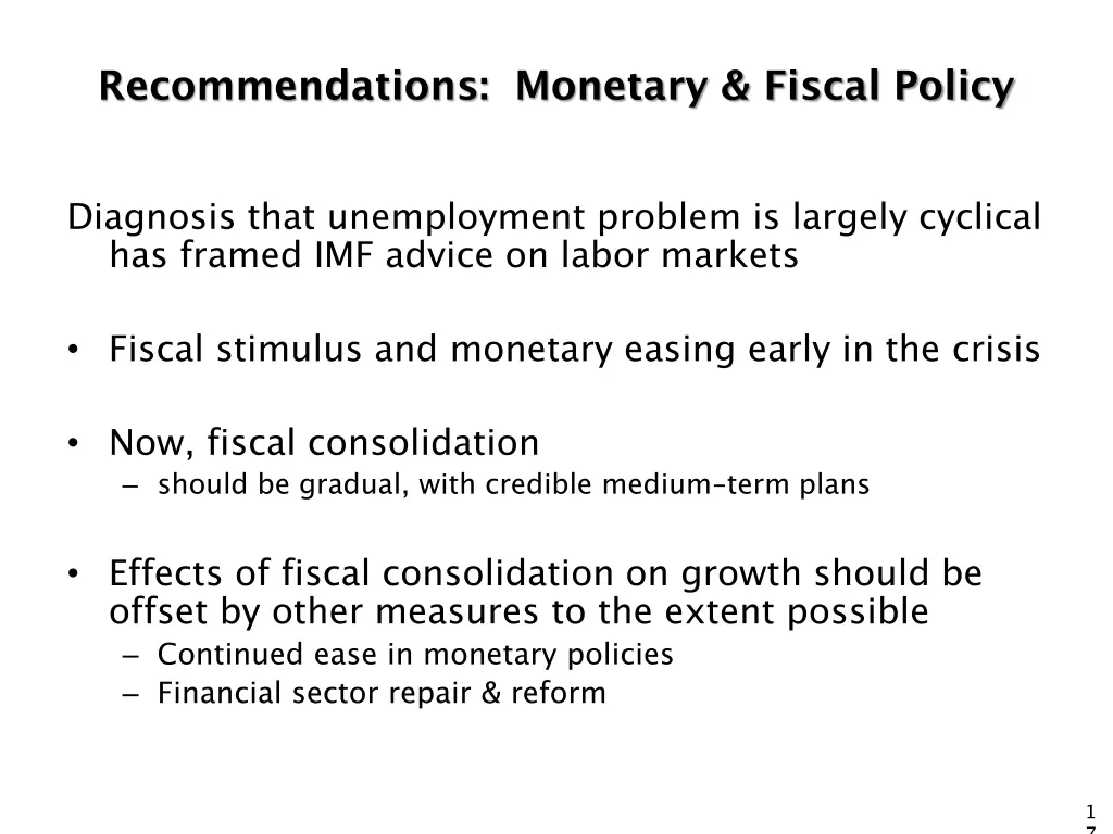 recommendations monetary fiscal policy