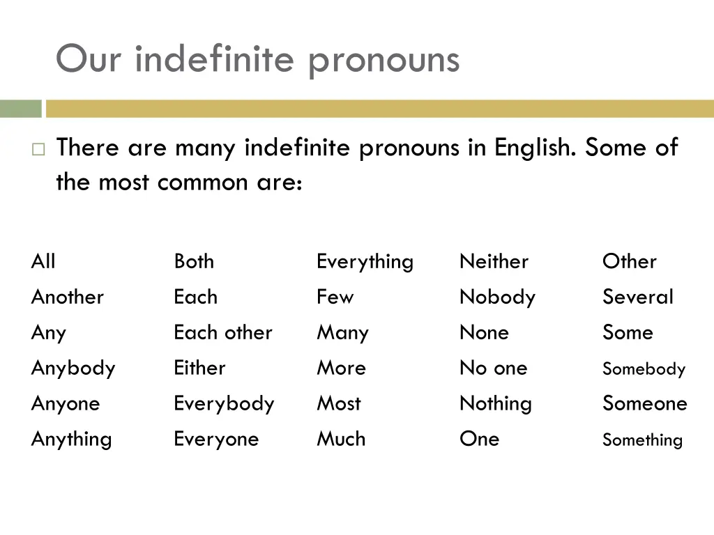 our indefinite pronouns