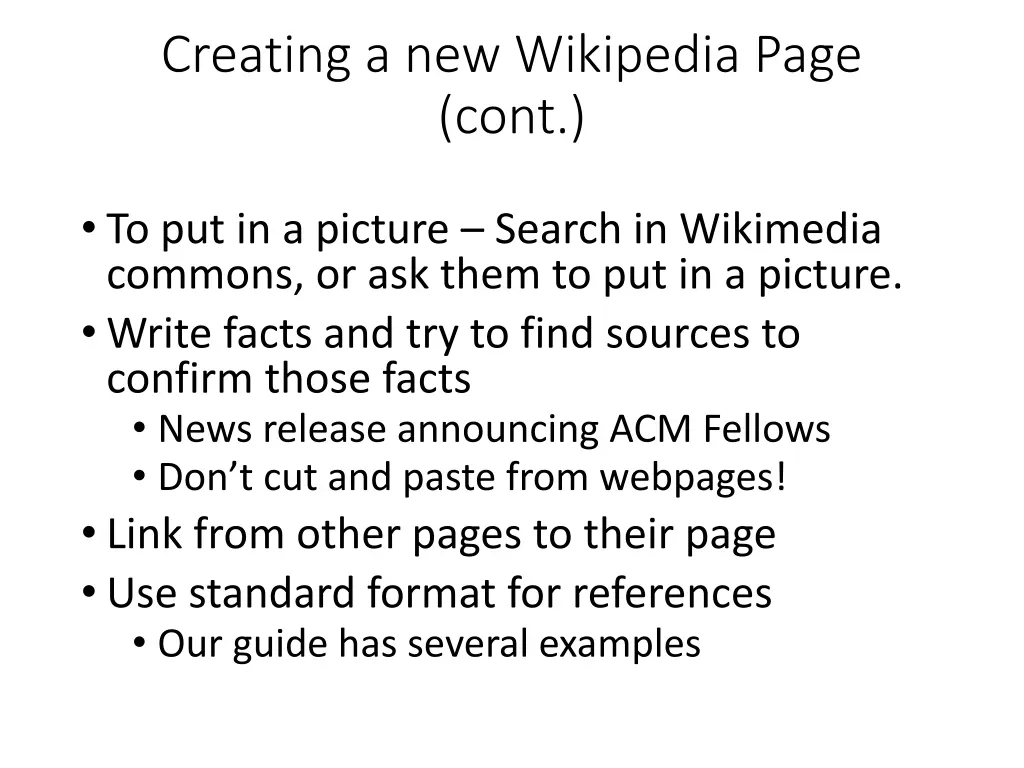 creating a new wikipedia page cont