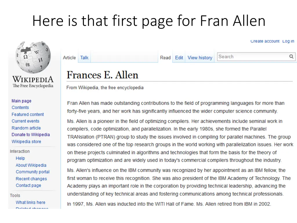 here is that first page for fran allen