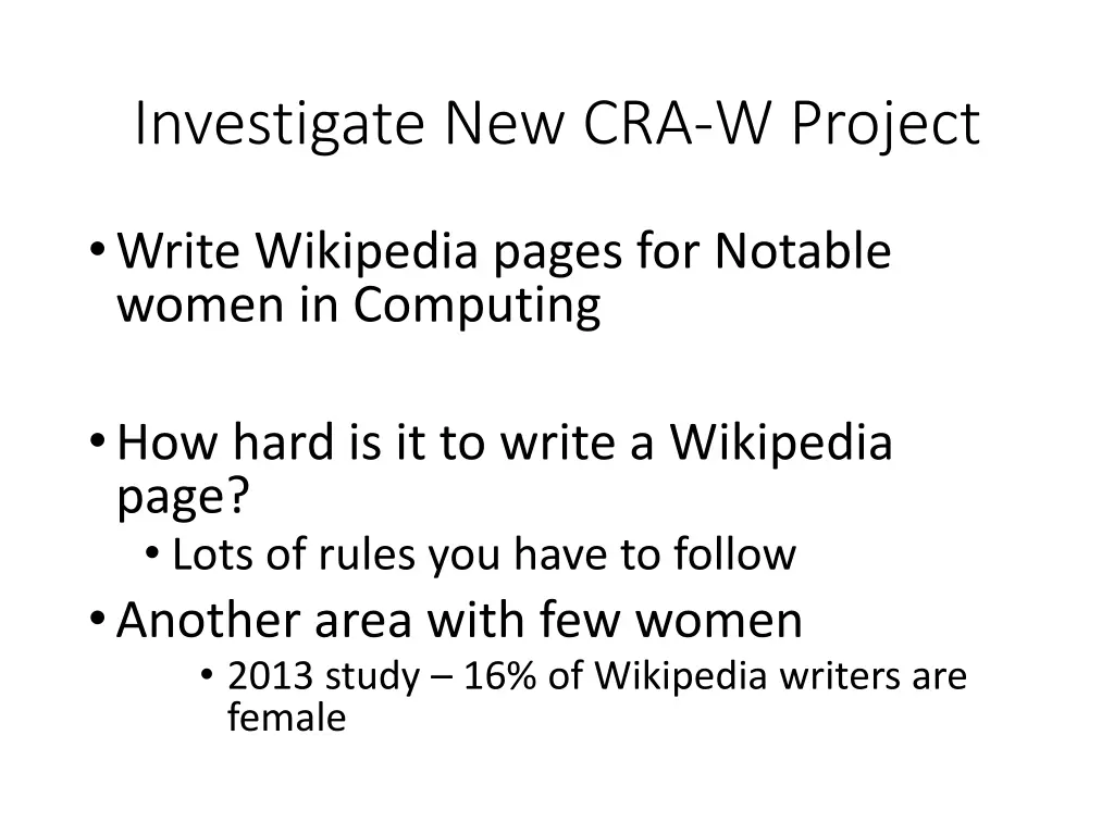 investigate new cra w project