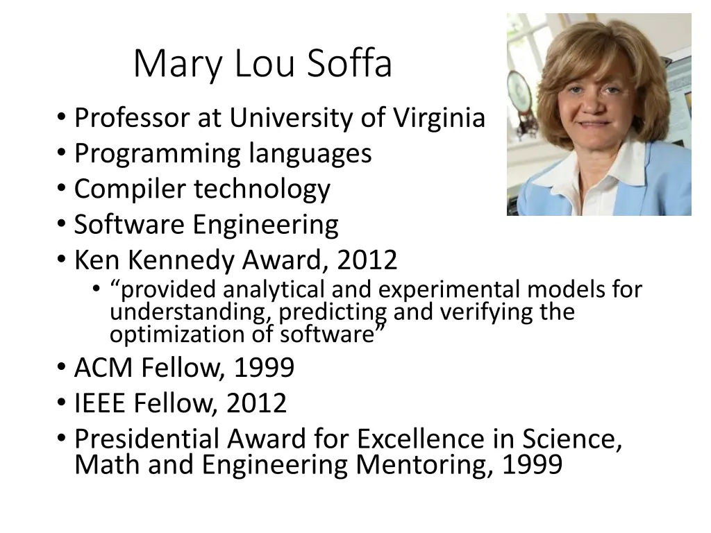 mary lou soffa professor at university