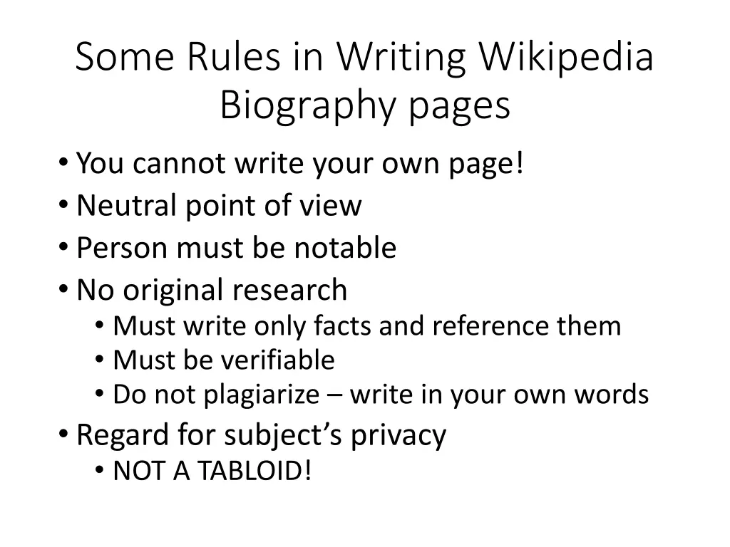 some rules in writing wikipedia biography pages