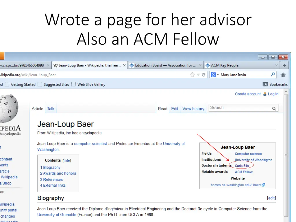 wrote a page for her advisor also an acm fellow