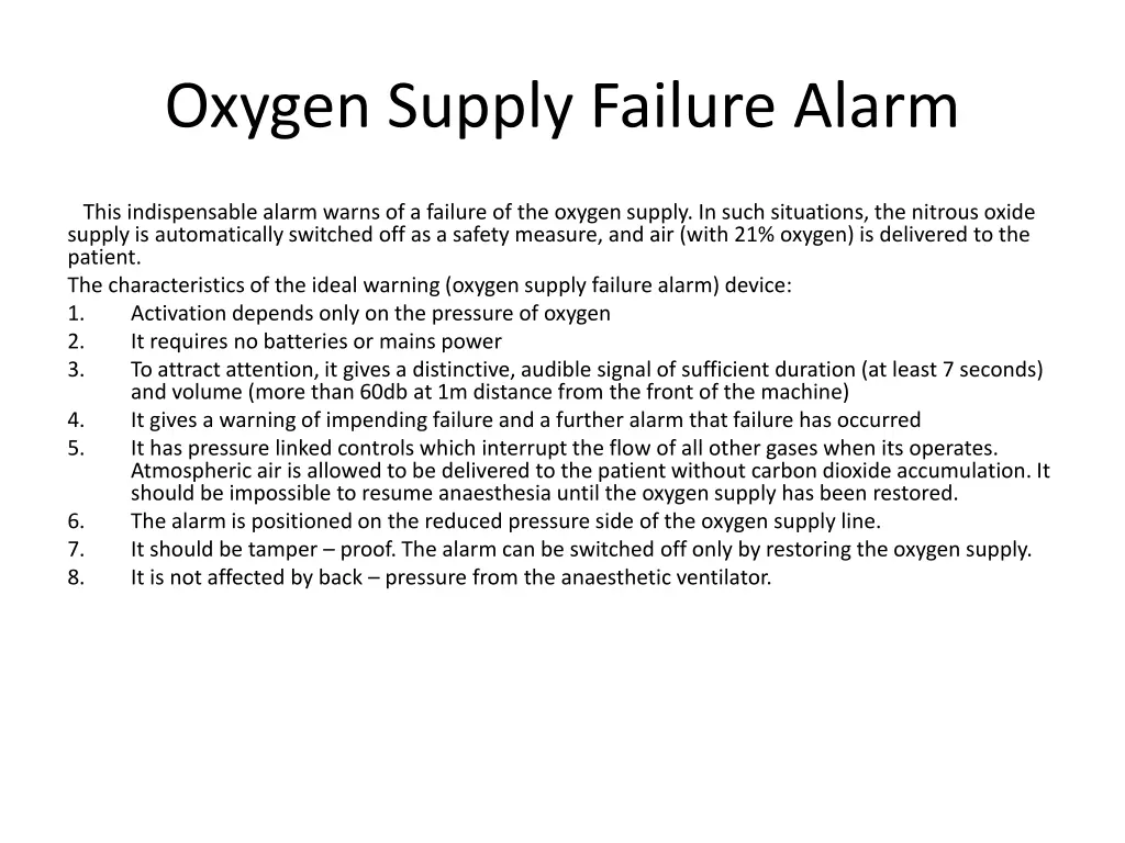 oxygen supply failure alarm