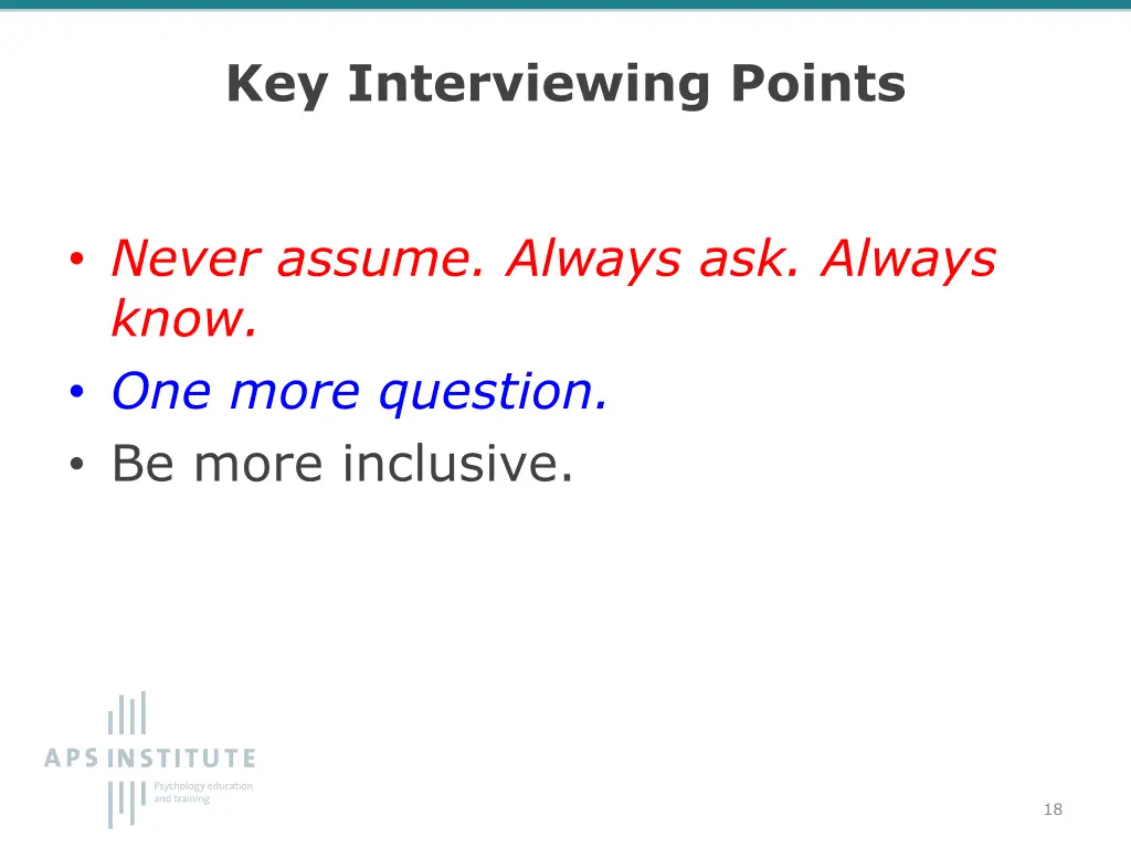 key interviewing points