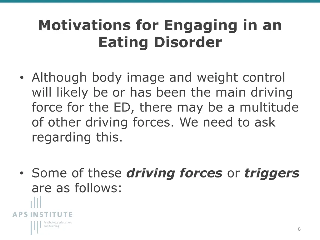 motivations for engaging in an eating disorder