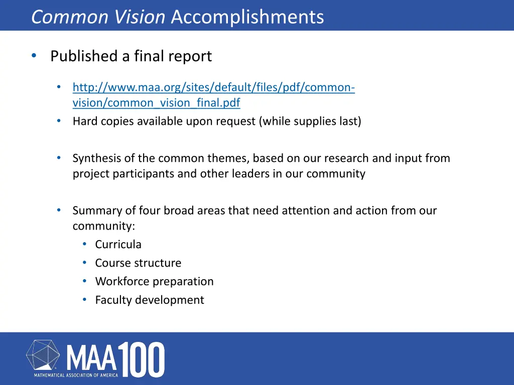 common vision accomplishments