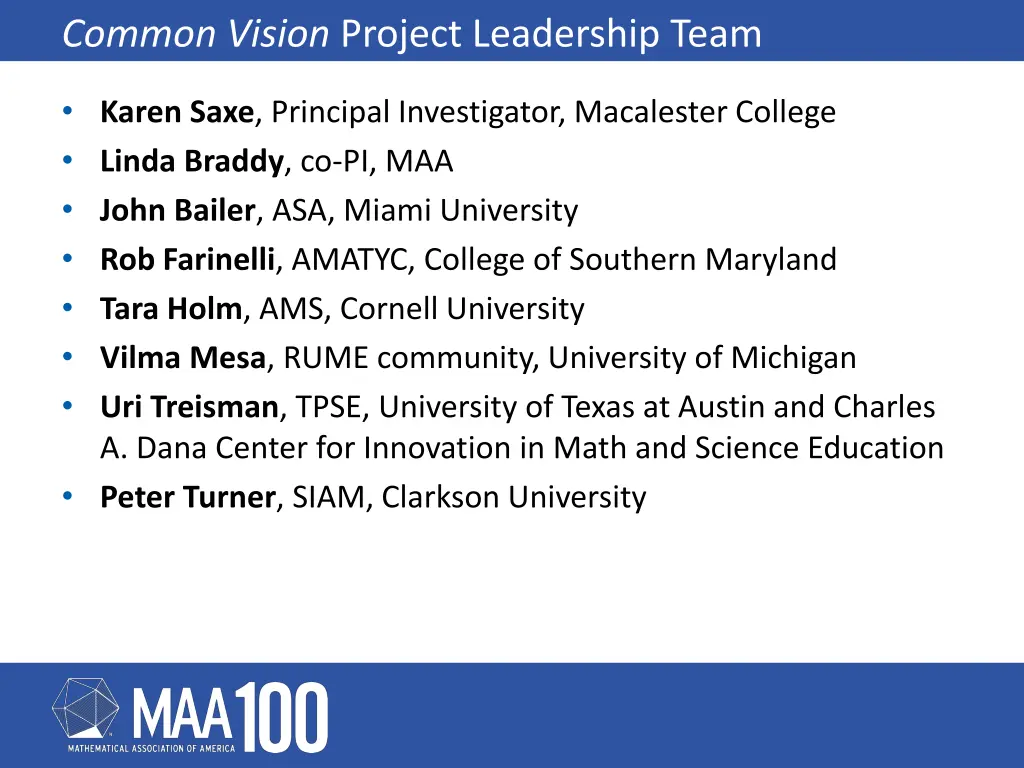 common vision project leadership team