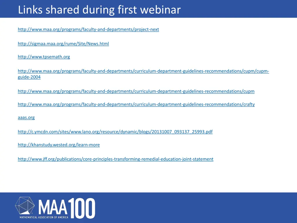 links shared during first webinar