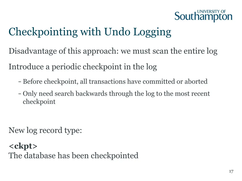 checkpointing with undo logging