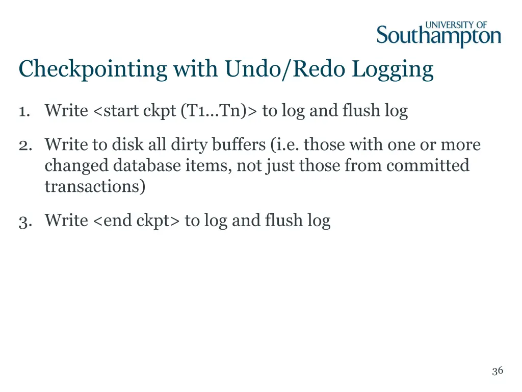 checkpointing with undo redo logging