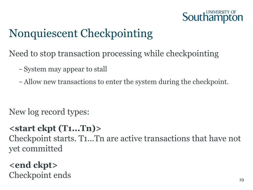 nonquiescent checkpointing