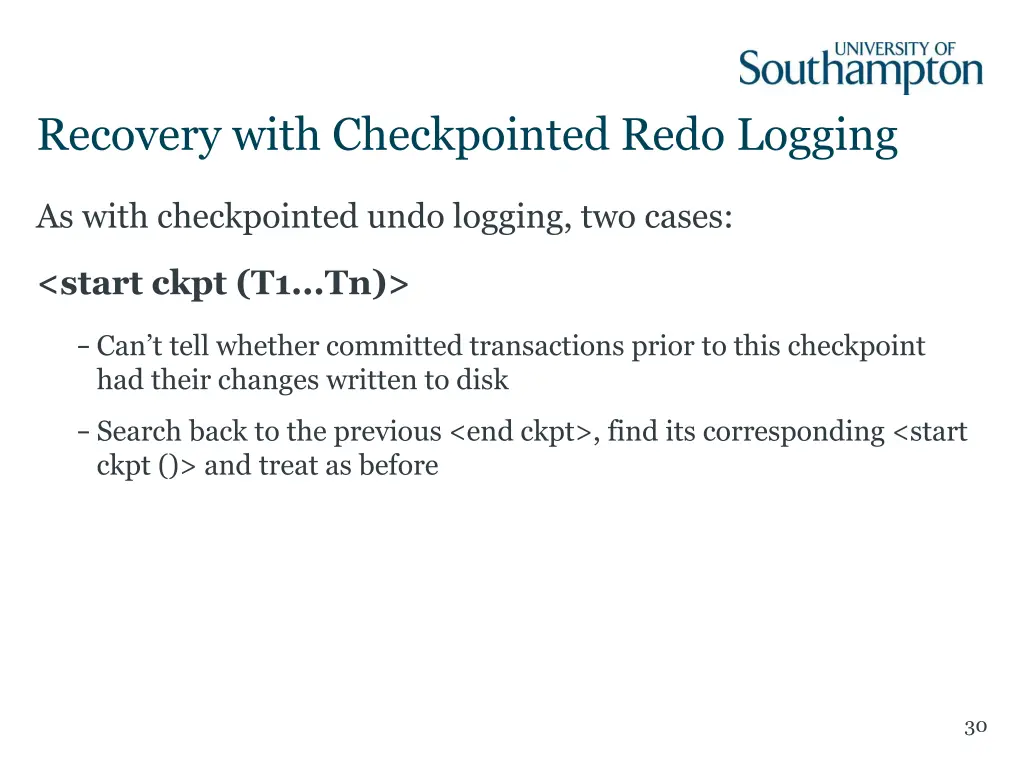 recovery with checkpointed redo logging 1