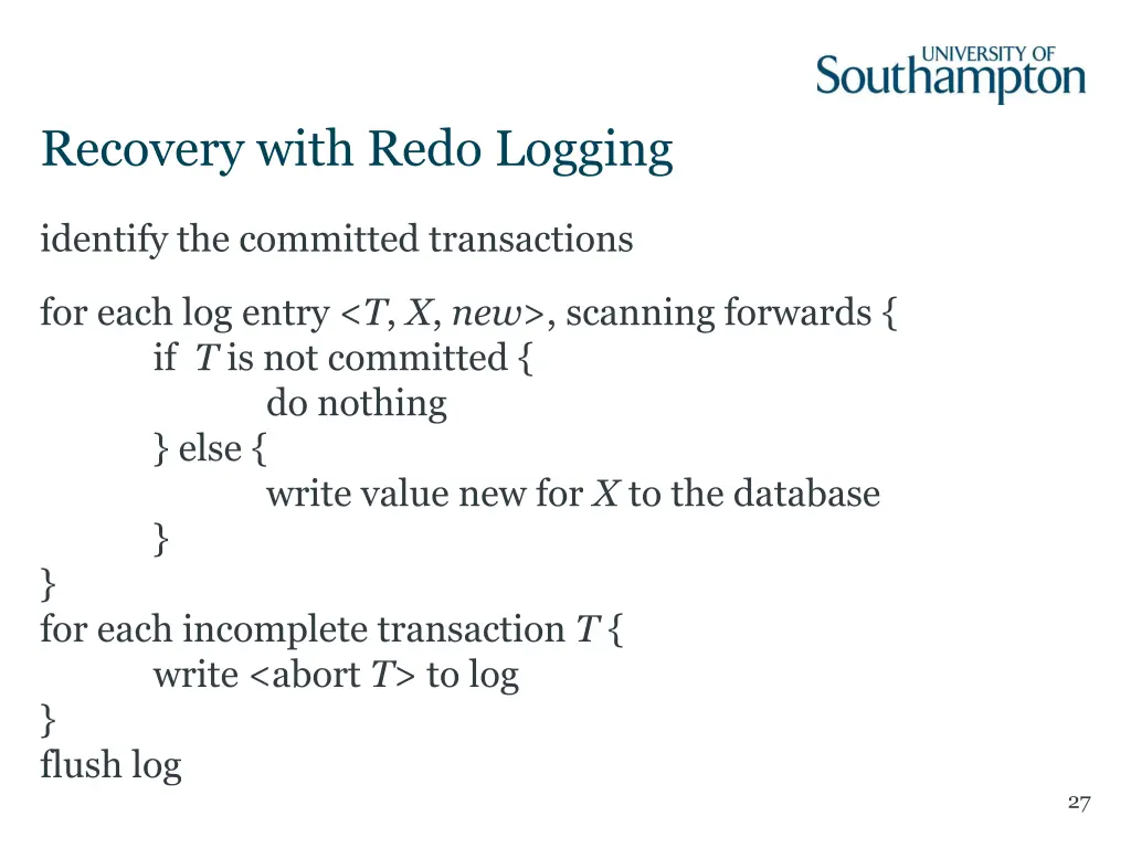 recovery with redo logging