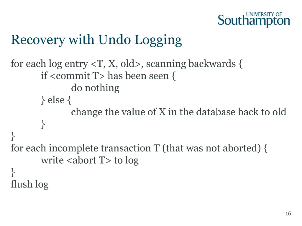 recovery with undo logging