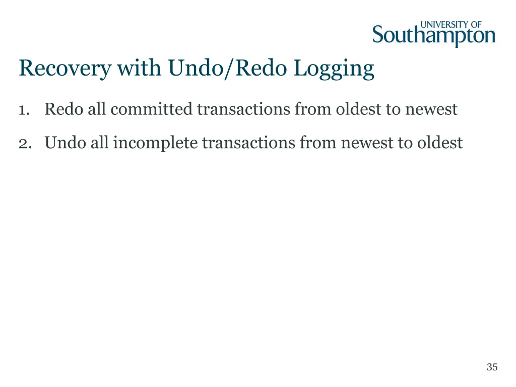 recovery with undo redo logging