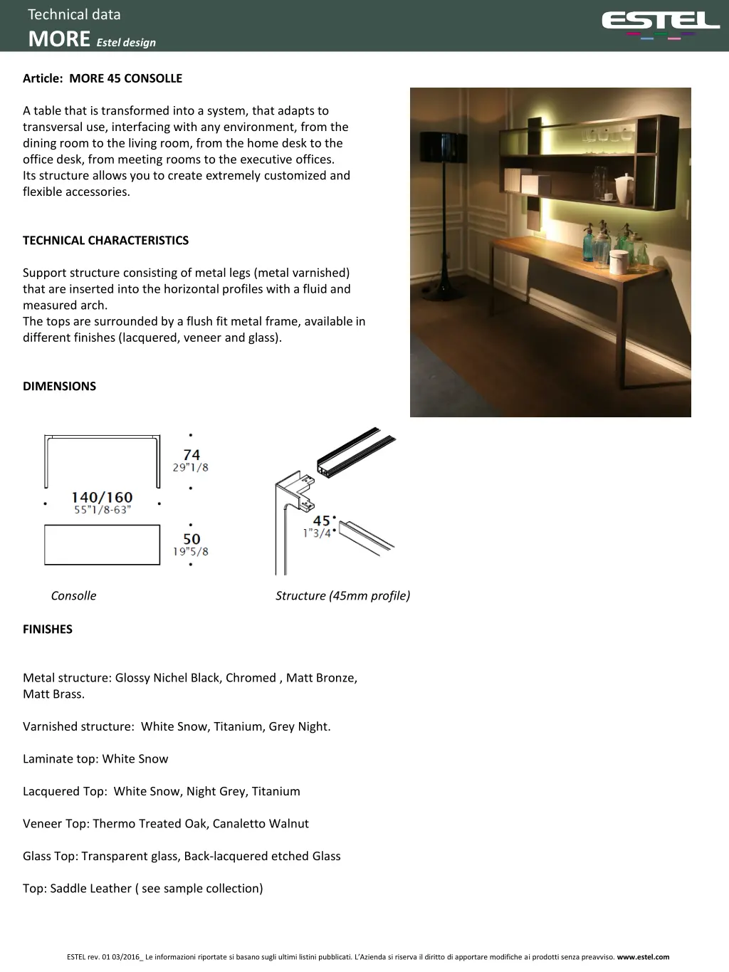 technical data more estel design 1