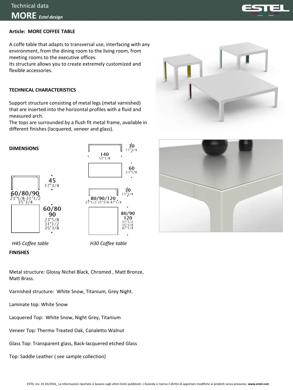 technical data more estel design 3