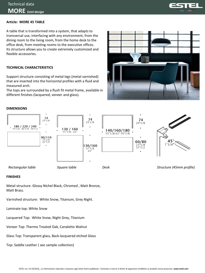 technical data more estel design