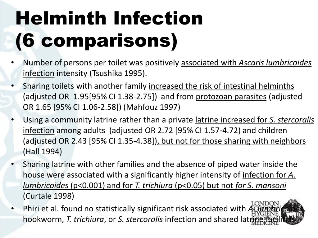 helminth infection 6 comparisons