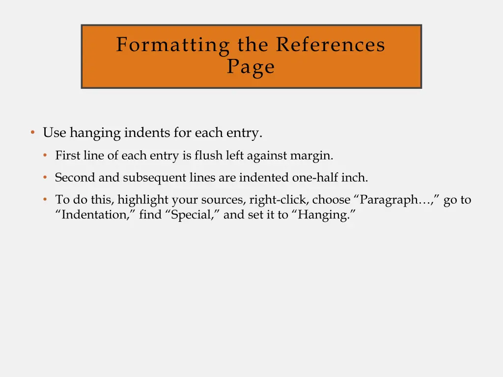 formatting the references page 1