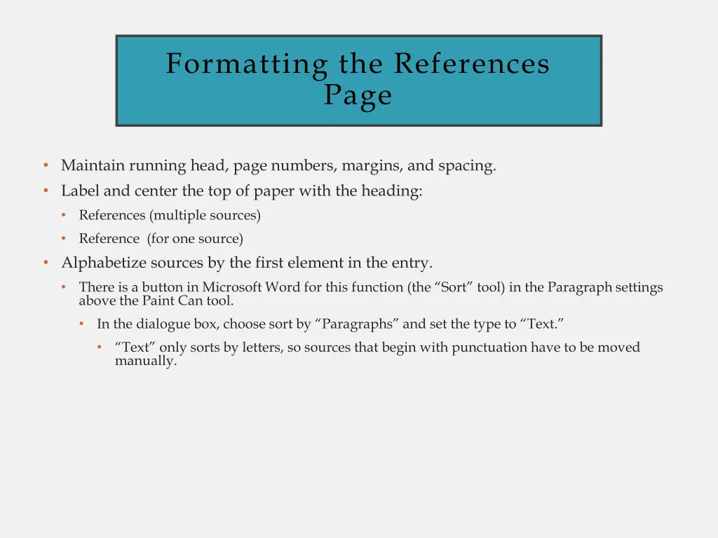 formatting the references page