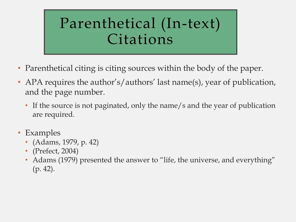 parenthetical in text citations