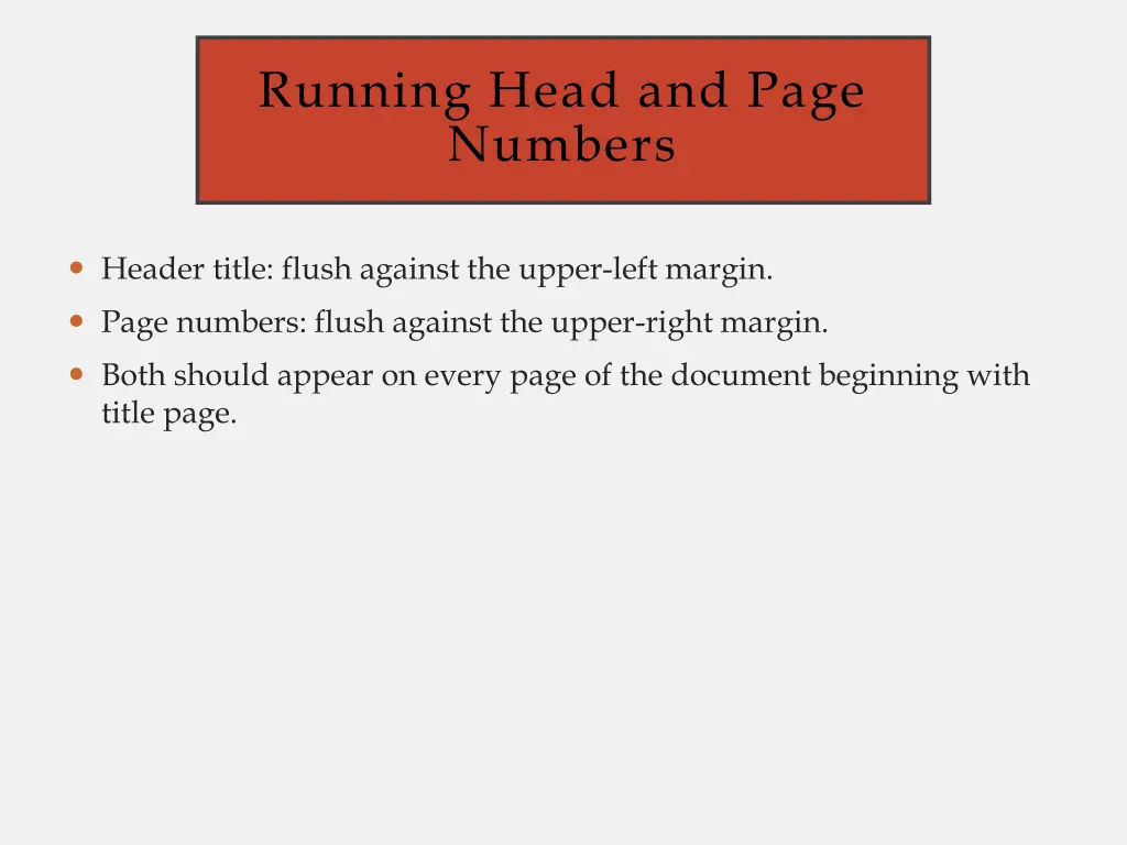 running head and page numbers