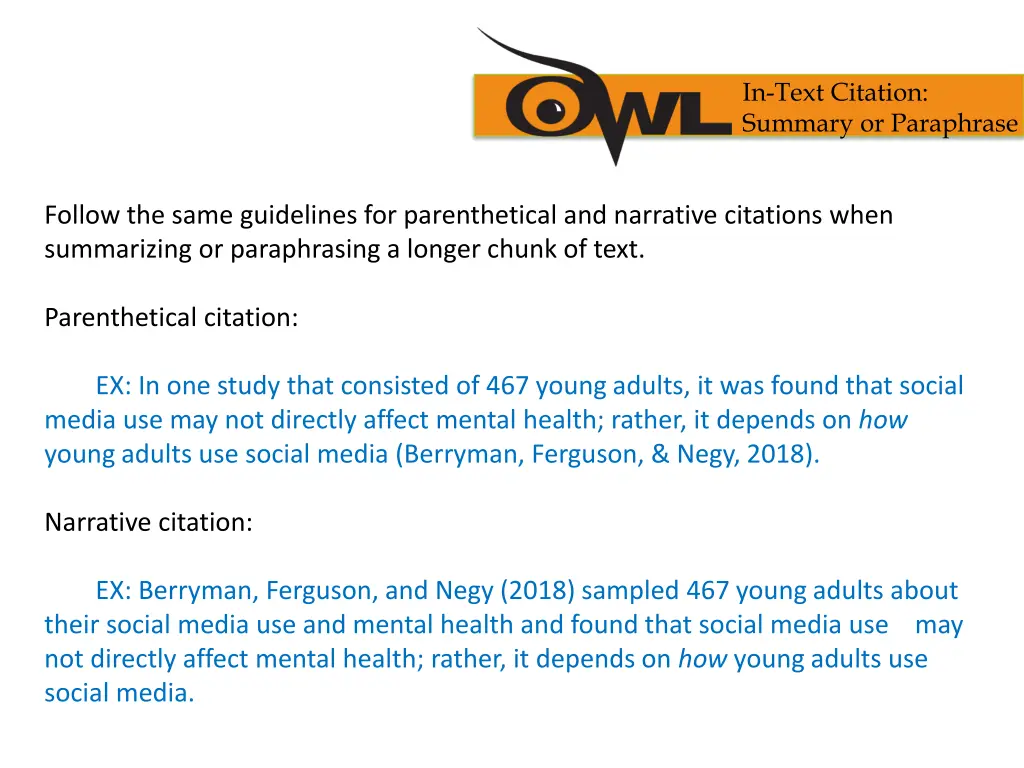 in text citation summary or paraphrase