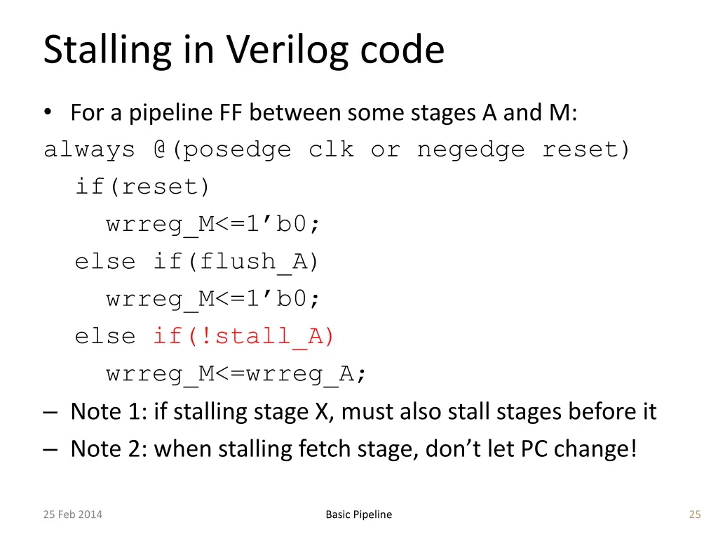 stalling in verilog code