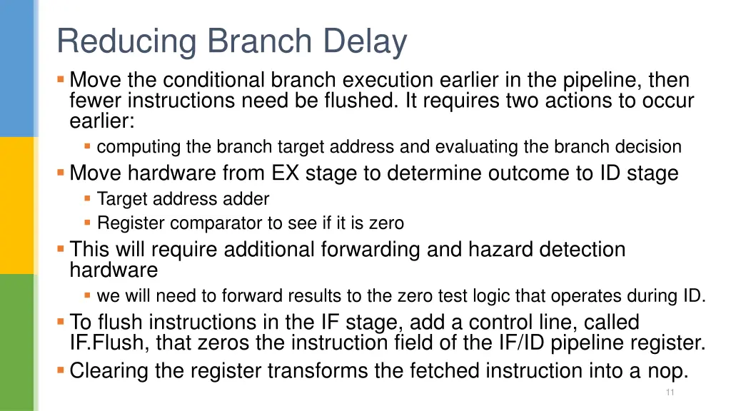 reducing branch delay move the conditional branch