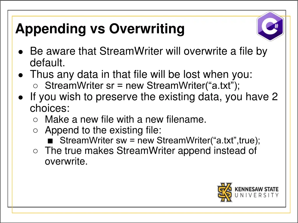 appending vs overwriting