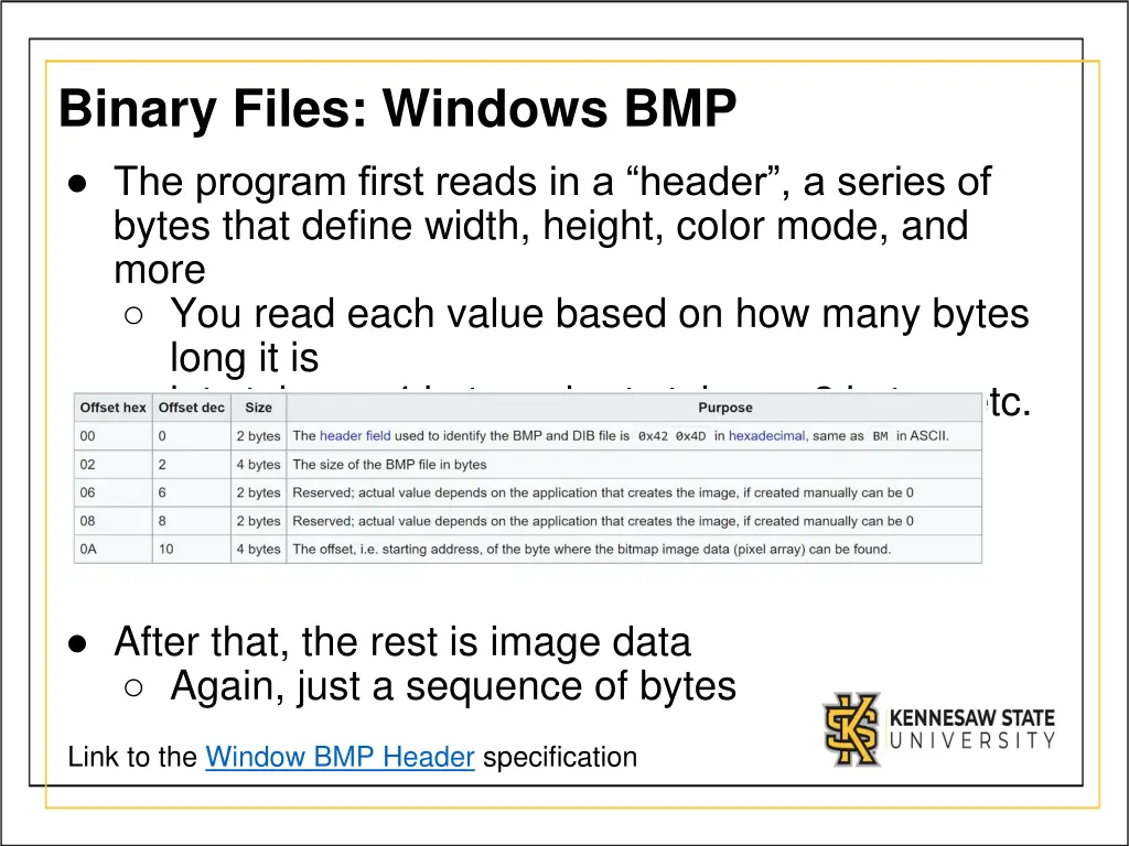 binary files windows bmp the program first reads