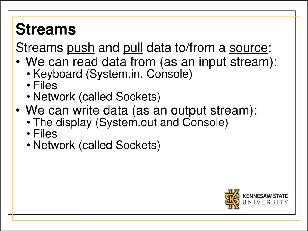 streams streams push and pull data to from