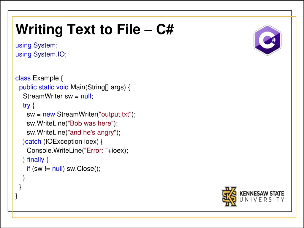 writing text to file c