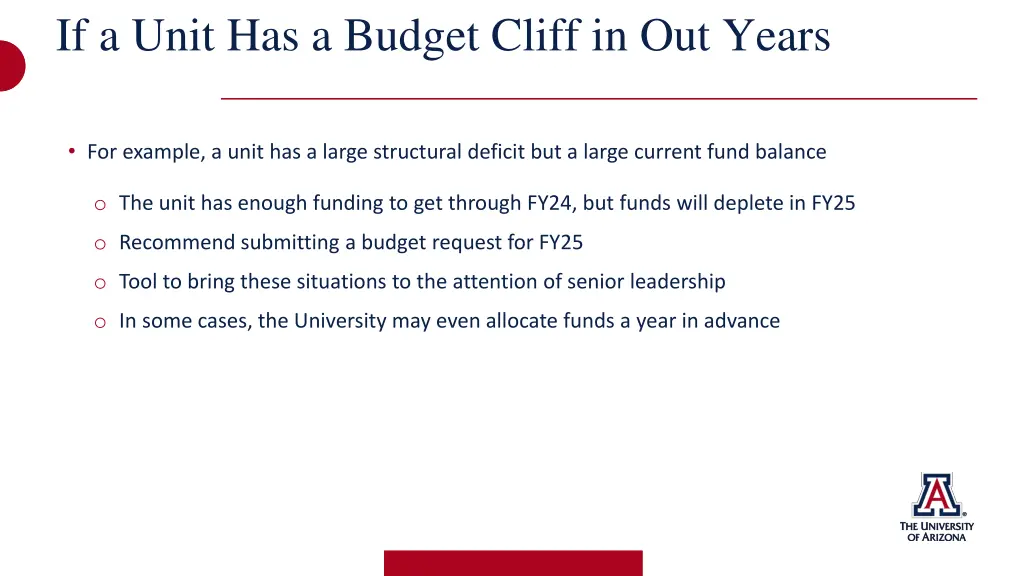 if a unit has a budget cliff in out years