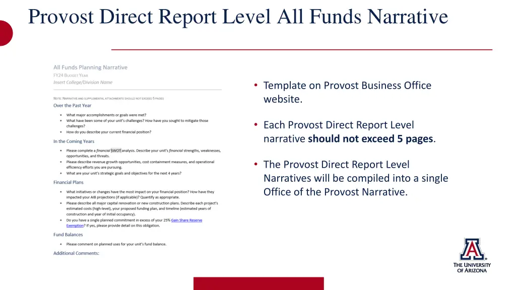 provost direct report level all funds narrative