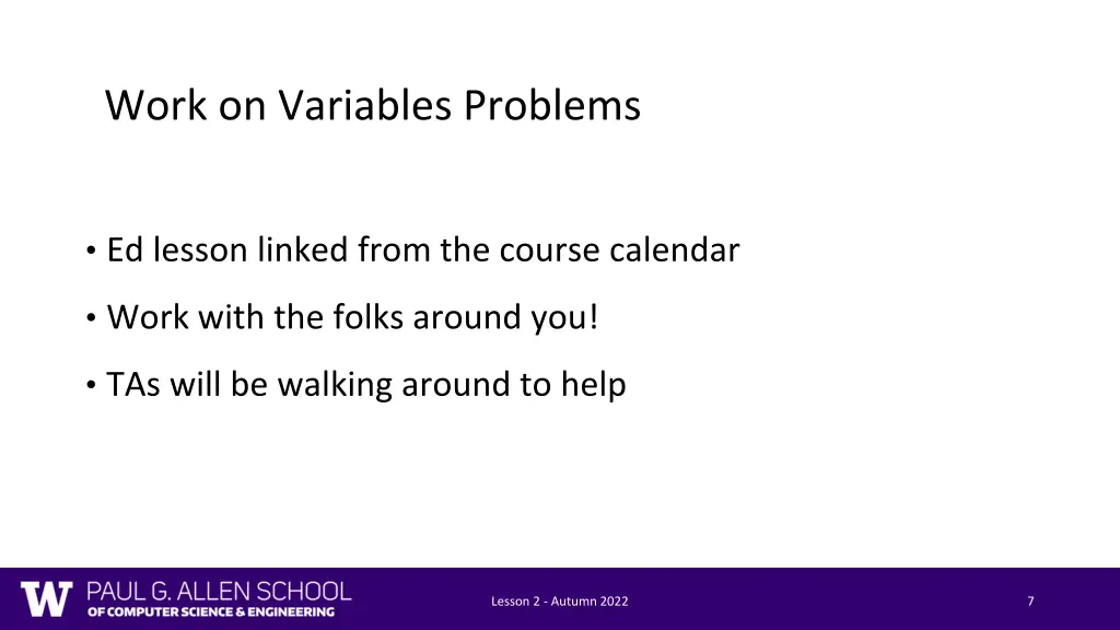 work on variables problems